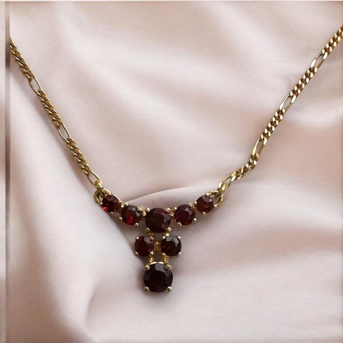 18k Gold Garnet Y Necklace – Luxury January Birthstone Jewelry, 18” Necklace, Elegant Gift for Women