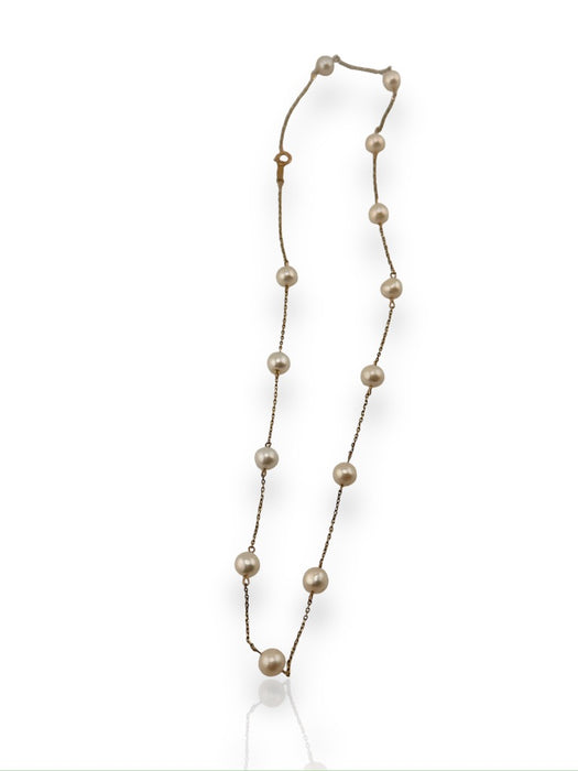 Chic 10k Yellow Gold Station Freshwater Cultured Pearl Necklace 16"