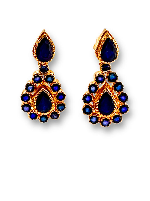 Elegant 22k Gold and Sapphire Drop Earrings , September birthstone, 8.79g, Unique Gift, about 1 inch