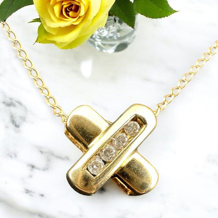 10k Gold Diamond X Necklace • 18" Sliding Pendant • Real Diamond 10k Gold Jewelry • Dainty X Pendant Necklace • Gift for Her