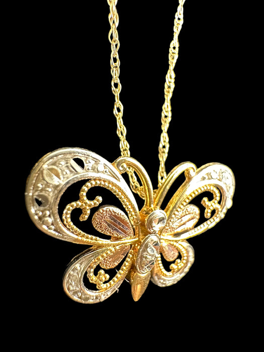 Elegant 10k Yellow Gold Butterfly Pendant Necklace, 18"-EZ Jewelry and Decor
