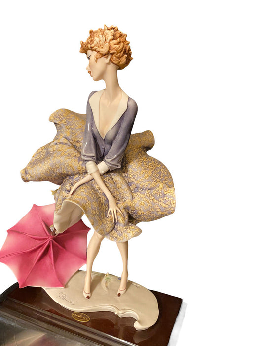 Vintage Giuseppe Armani "The Umbrella – Autumn” Figurine With Box 14.5"t , Hand Made, Hand Painted, Rare Retired, Signed-EZ Jewelry and Decor