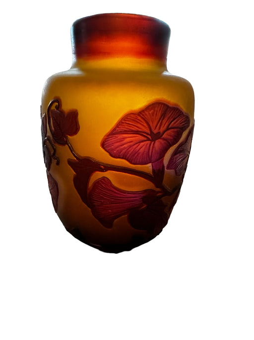 Antique Émile Gallé Handcrafted Vase 5”, 19th century Art Nouveau,  Morning Glory Floral Pattern -EZ Jewelry and Decor