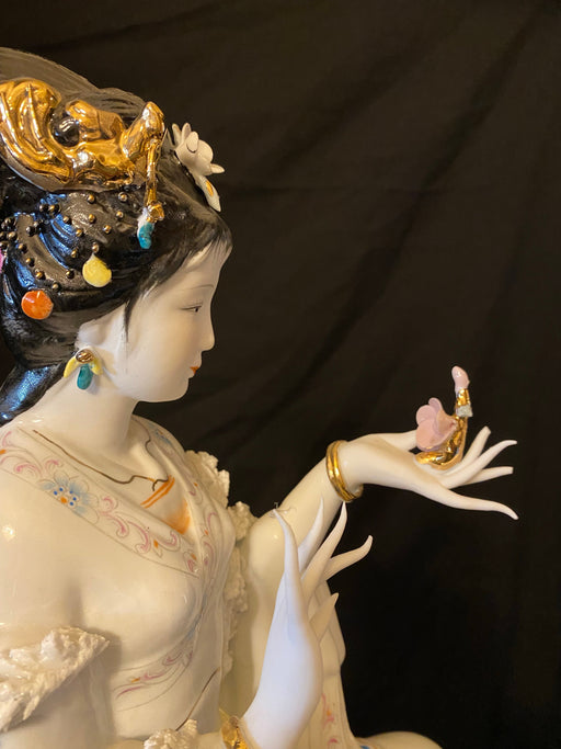 Geisha Holding a Flower. Vintage Handcrafted, Hand Painted, Porcelain Statue, Signed By a Chinese Master.-EZ Jewelry and Decor