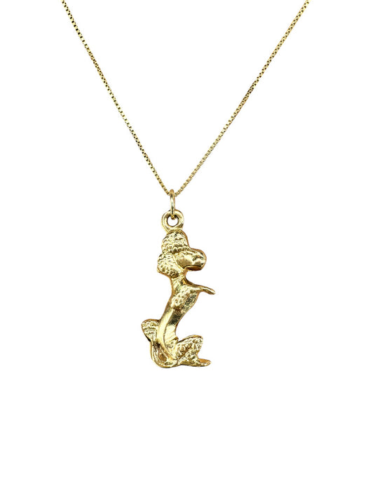 18k Gold Poodle Pendant Necklace 1 inch T, 18" Chain 14k gold,.Standing Poodle , Pendant Necklace