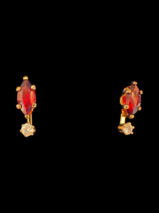 Vintage 14K Gold Stud Earrings With Red Gemstone-EZ Jewelry and Decor