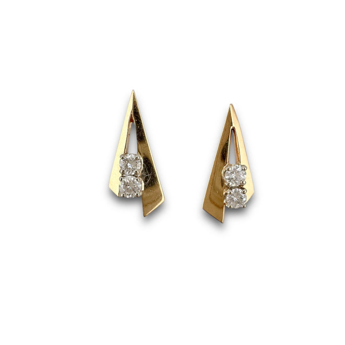 Modern Geometric 14K Gold Diamond Jewelry Set – 18" Necklace with 2.2" Pendant (3 Diamonds) & 0.75" Earrings (2 Diamonds Each), 8.16g