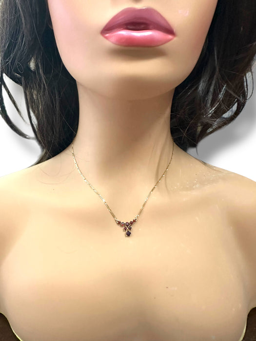 18k Gold Garnet Y Necklace – Luxury January Birthstone Jewelry, 18” Necklace, Elegant Gift for Women