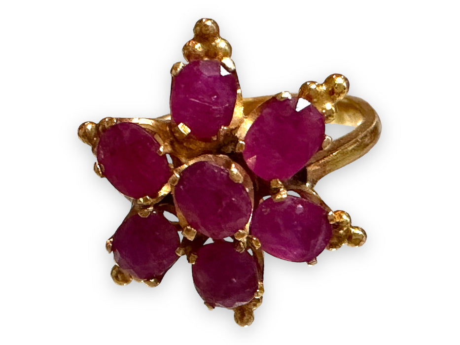 18k Gold Ornate Floral Ruby Ring, Size 5.5, Ruby Engagement Ring, Luxury Ruby Flower Ring