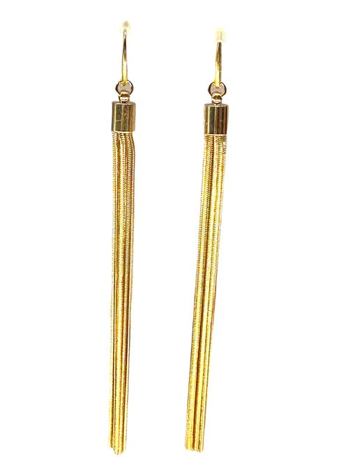 STUNNING 14K GOLD PLATED WIRE MK TASSEL PIERCED EARRINGS, 4.7"-EZ Jewelry and Decor