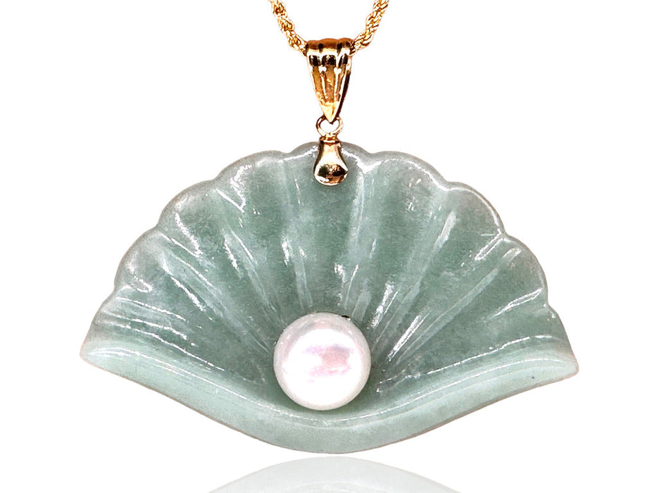 Breathtaking Shell & Pearl Hand Crafted Necklace 14k, 10K Necklace 18"-EZ Jewelry and Decor