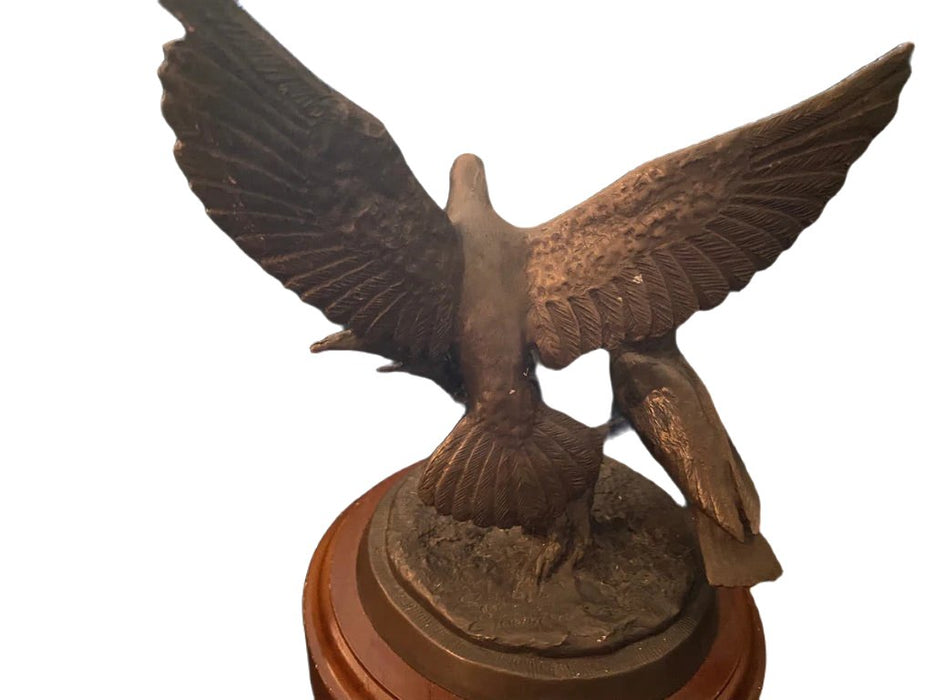 Bronze sculpture of three doves with outstretched wings on a round wooden base. - Vintage Bronze Sculpture "Under His Wings," Scott Stearman, Life Outreach International, Doves - Decoration Color_Brown, Decoration Price_under 100, Decoration Size_Medium, Decoration Style_Modern, Decoration Style_Traditional, Decoration_Bronze - Default Title - EZ Art, Decor & Jewelry