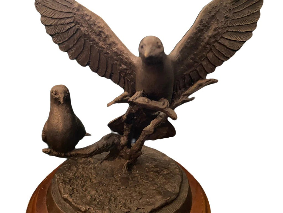 Bronze sculpture of two doves on textured round base, one with wings spread wide. - Vintage Bronze Sculpture "Under His Wings," Scott Stearman, Life Outreach International, Doves - Decoration Color_Brown, Decoration Price_under 100, Decoration Size_Medium, Decoration Style_Modern, Decoration Style_Traditional, Decoration_Bronze - Default Title - EZ Art, Decor & Jewelry