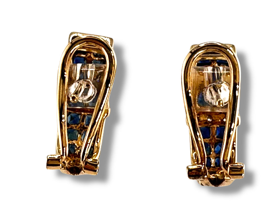 Vintage 18k Gold Earrings | Diamond & Sapphire | 5.4g English Lock | September Birthstone | .65” Drop