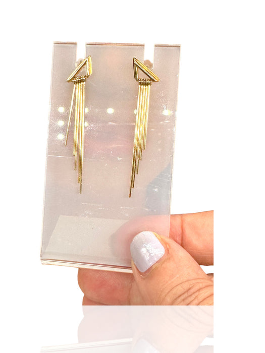 14k Yellow Gold Studs Earrings with five linear Drop/ Dangle, 1.9”