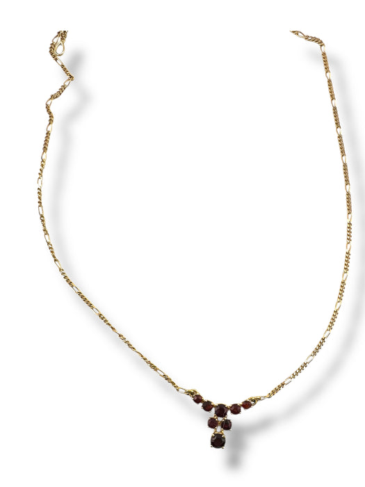 18k Gold Garnet Y Necklace – Luxury January Birthstone Jewelry, 18” Necklace, Elegant Gift for Women