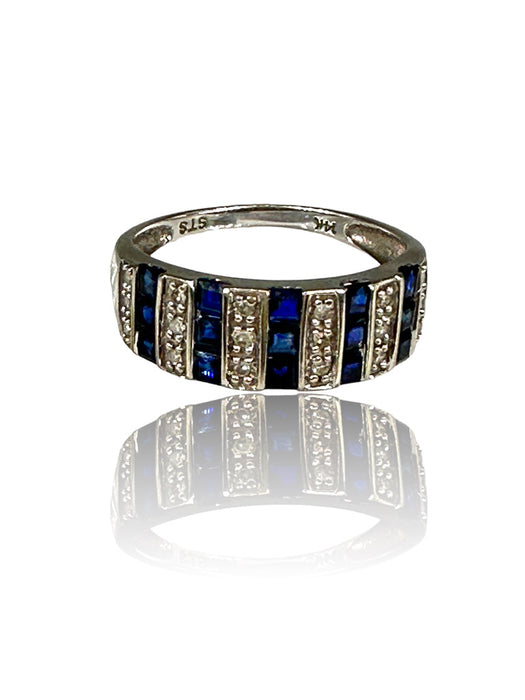 Sapphire and Diamond Ring, in 14K Gold Size 7,Ladies 14K White Gold Sapphire and Diamond Band