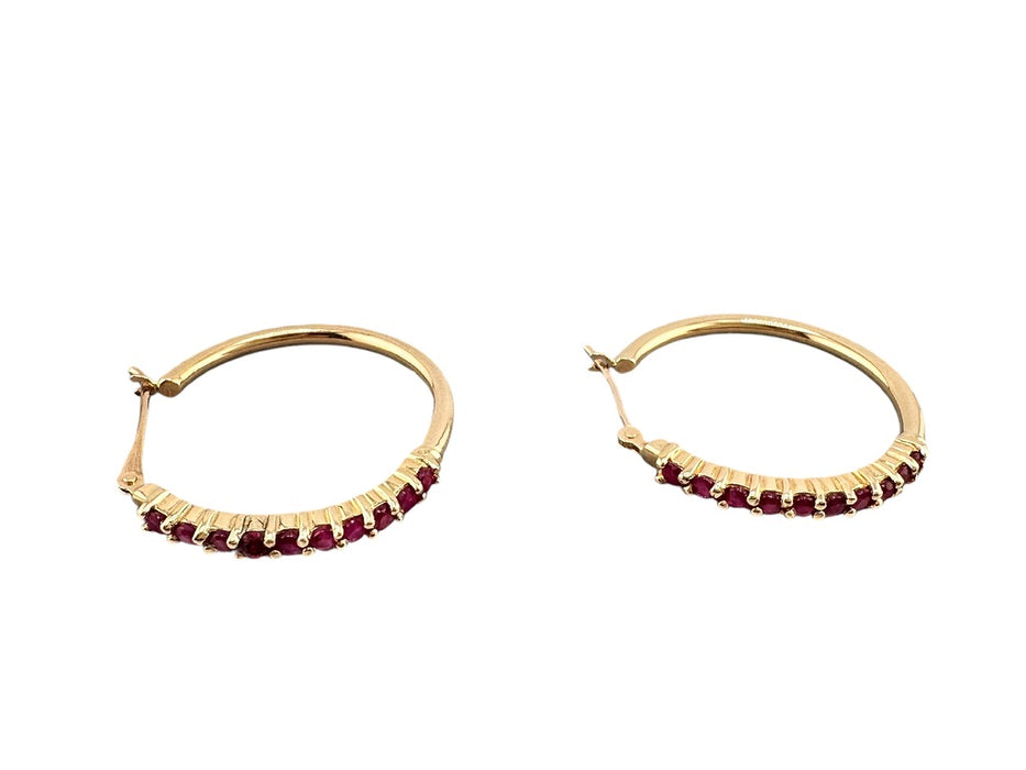 Ruby Hoop Earrings in 14K Yellow Gold 1 in tall July Birthstone and  for 15th Anniversary