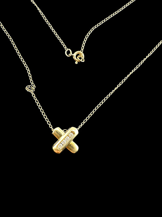 10k Gold Diamond X Necklace • 18" Sliding Pendant • Real Diamond 10k Gold Jewelry • Dainty X Pendant Necklace • Gift for Her