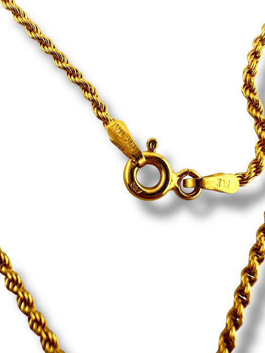 Vintage 18K Gold Baroque Pearl Brooch Pendant on 14K Italy Rope Chain, Abalone Inlay, 20" Necklace, 22.72g