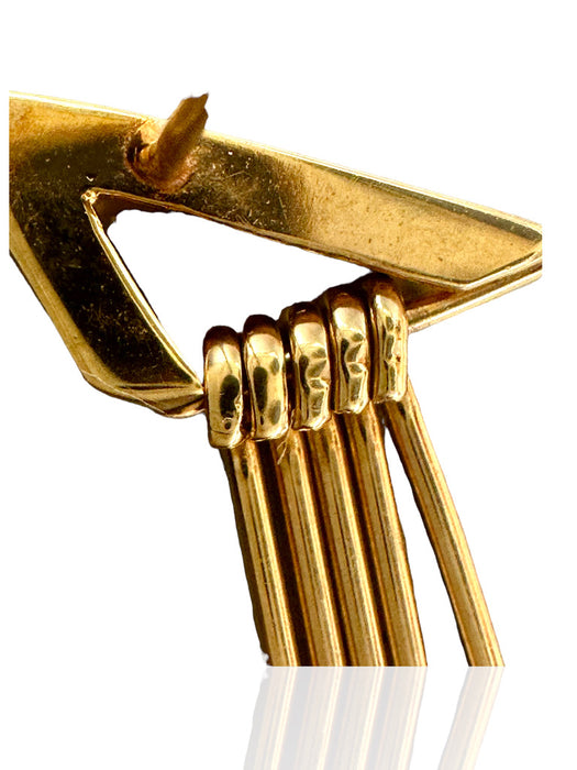 14k Yellow Gold Studs Earrings with five linear Drop/ Dangle, 1.9”