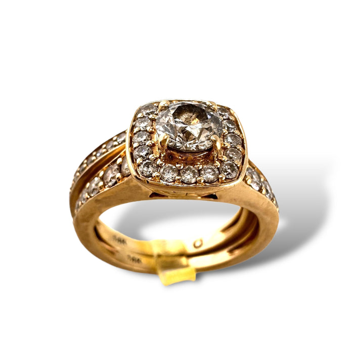 Diamond Princess Engagement Ring and Wedding Band on 14K Gold, 2ct Diamond. Size 5. 5.8gr