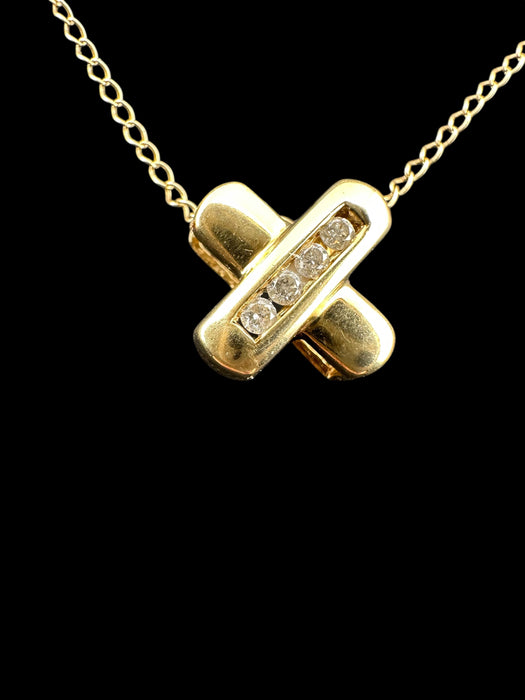 10k Gold Diamond X Necklace • 18" Sliding Pendant • Real Diamond 10k Gold Jewelry • Dainty X Pendant Necklace • Gift for Her