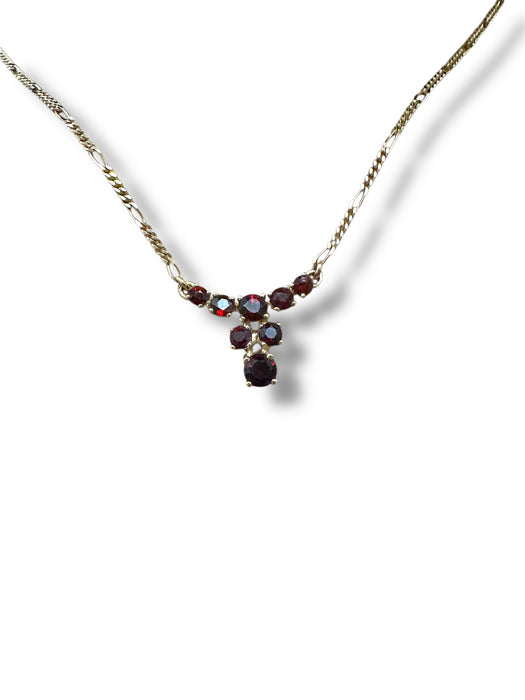 18k Gold Garnet Y Necklace – Luxury January Birthstone Jewelry, 18” Necklace, Elegant Gift for Women