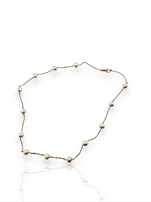 Chic 10k Yellow Gold Station Freshwater Cultured Pearl Necklace 16"