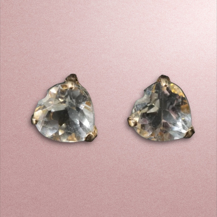 18K Gold with Aquamarine Heart Shape Stud Earrings, Small Blue Heart Earrings