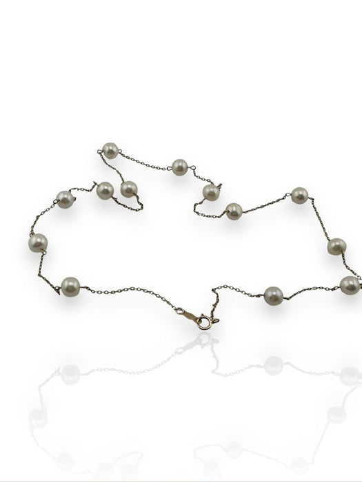 Chic 10k Yellow Gold Station Freshwater Cultured Pearl Necklace 16"
