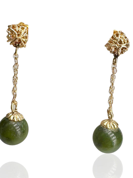 Timeless 14k Yellow Jade Drop Earrings 1.2”-EZ Jewelry and Decor