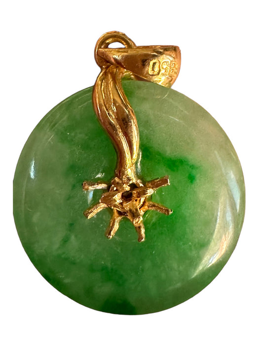 Jade and Diamond Pendant Disk, 1in T. 20k Gold, Diamond and Jade, Symbol of Balance, Good Fortune, Happiness. Vintage Chinese Jewelry-EZ Jewelry and Decor