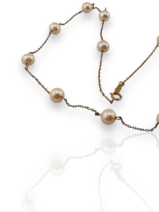 Chic 10k Yellow Gold Station Freshwater Cultured Pearl Necklace 16"