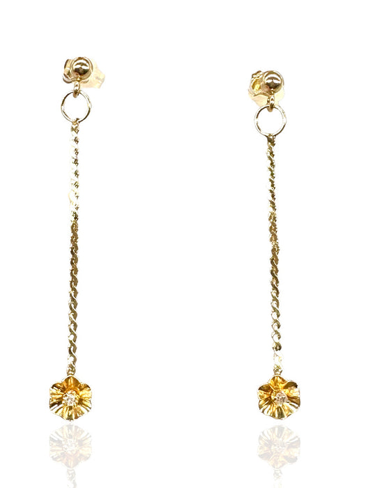 14kt Yellow Gold Drop Studs Earrings with Diamond Accents