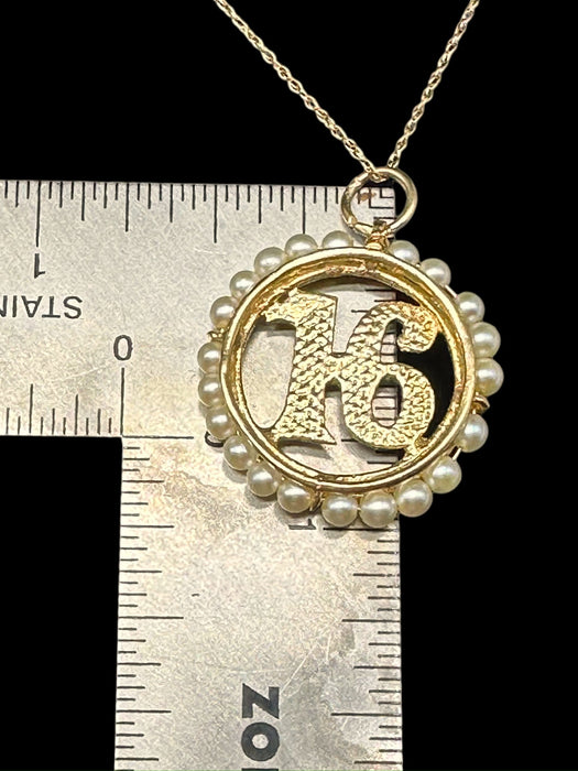 Elegant 14K Yellow Gold & Seed Pearl "16" Round Open Latticework Textured Necklace, 18"-EZ Jewelry and Decor