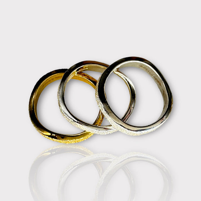 Unique Three Sterling Silver Stacking Rings Set (size 9) Silver, Pale, Rose Gold Color Ring Set-EZ Jewelry and Decor