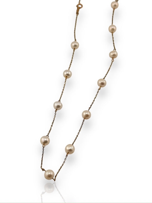Chic 10k Yellow Gold Station Freshwater Cultured Pearl Necklace 16"