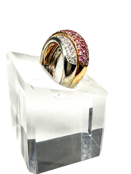 18k Gold, Diamond & Pink Tourmaline Ring - 7.3g TW 18k Diamond and pink tourmaline ring. Size 5.-EZ Jewelry and Decor