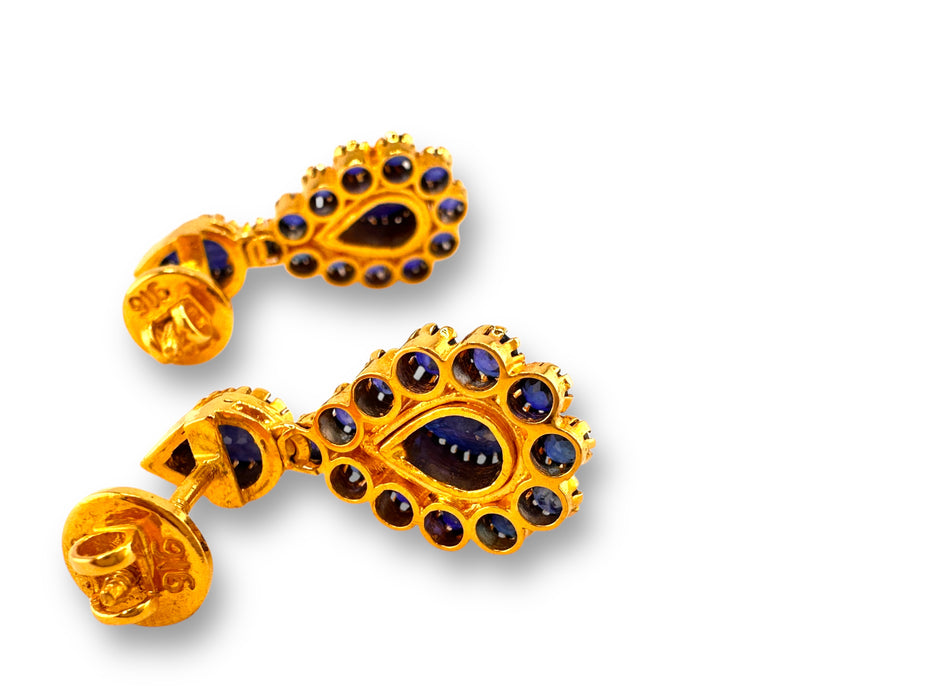 Elegant 22k Gold and Sapphire Drop  Earrings , September birthstone, 8.79g, Unique Gift, about 1 inch