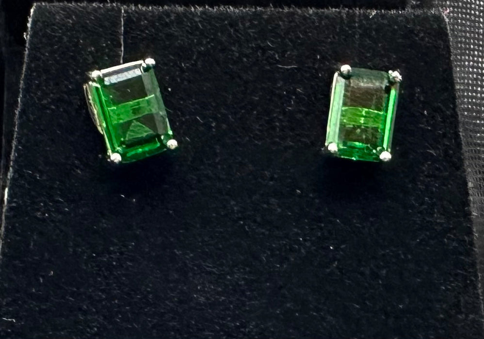 18K Gold plated. Stimulated Emerald cut 2.00ct Emerald Earrings-EZ Jewelry and Decor