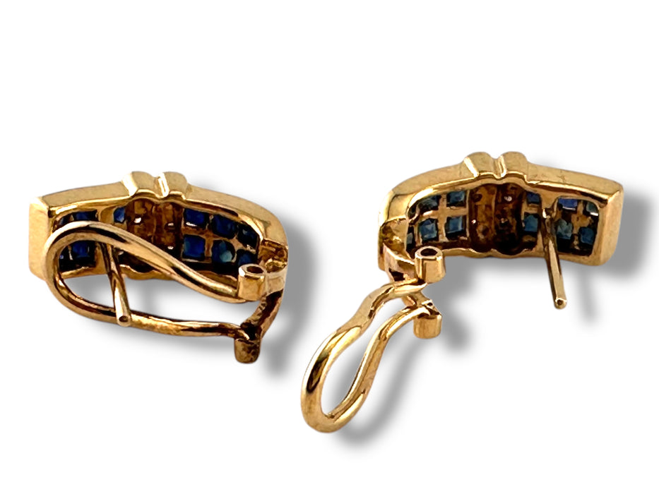 Vintage 18k Gold Earrings | Diamond & Sapphire | 5.4g English Lock | September Birthstone | .65” Drop