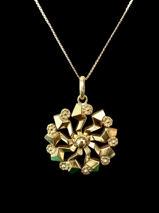 18k Yellow Gold Large Star Flower Pendant Necklace, 8.2g, Geometric Modern Design, 18" Chain, 750 Hallmark, Made in Italy