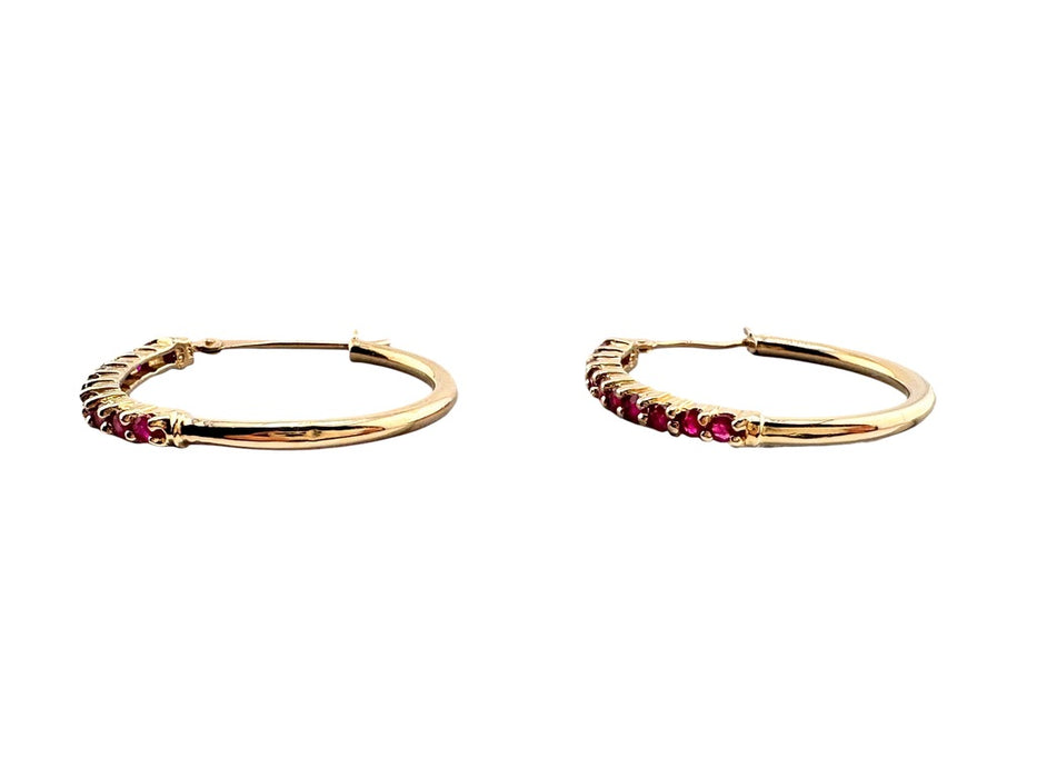 Ruby Hoop Earrings in 14K Yellow Gold 1 in tall July Birthstone and  for 15th Anniversary