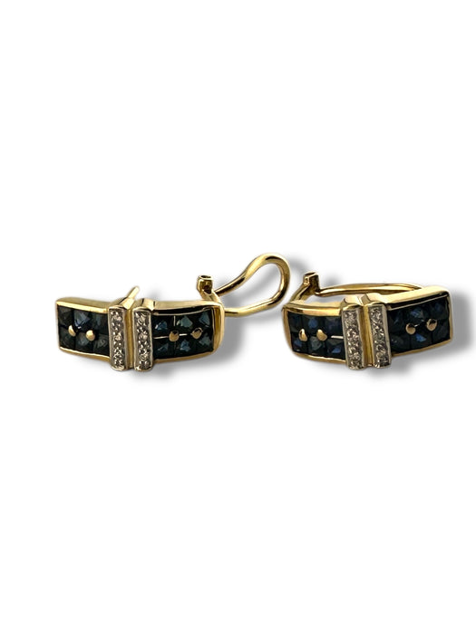 Vintage 18k Gold Earrings | Diamond & Sapphire | 5.4g English Lock | September Birthstone | .65” Drop