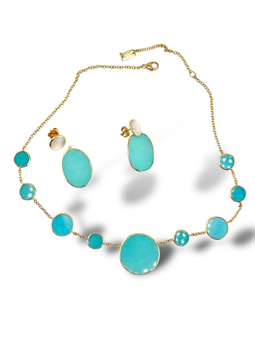 Ippolita Set Polished Rock Candy 18K Turquoise Circle Station Necklace and Earrings, Buy as a Set or Separately