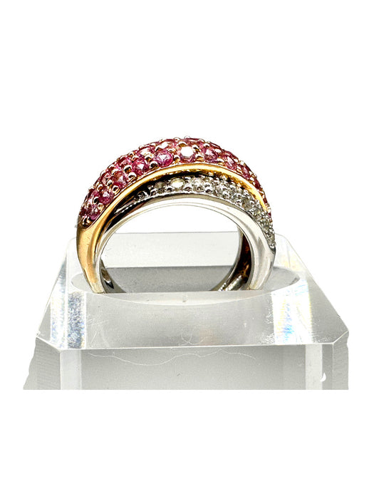 18k Gold, Diamond & Pink Tourmaline Ring - 7.3g TW 18k Diamond and pink tourmaline ring. Size 5.-EZ Jewelry and Decor