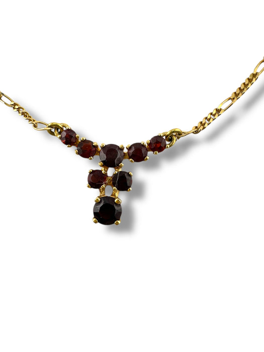 18k Gold Garnet Y Necklace – Luxury January Birthstone Jewelry, 18” Necklace, Elegant Gift for Women