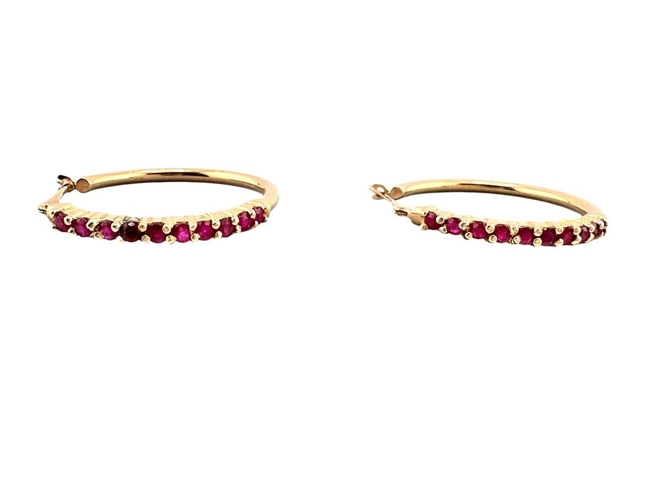 Ruby Hoop Earrings in 14K Yellow Gold 1 in tall July Birthstone and  for 15th Anniversary