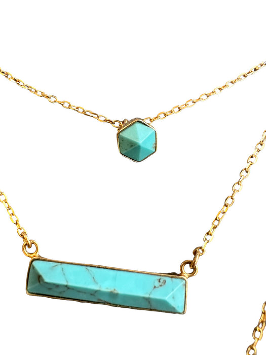 Three strand 18K Gold and Turquoise Modern Necklace, 20”. 19”. 16.5”